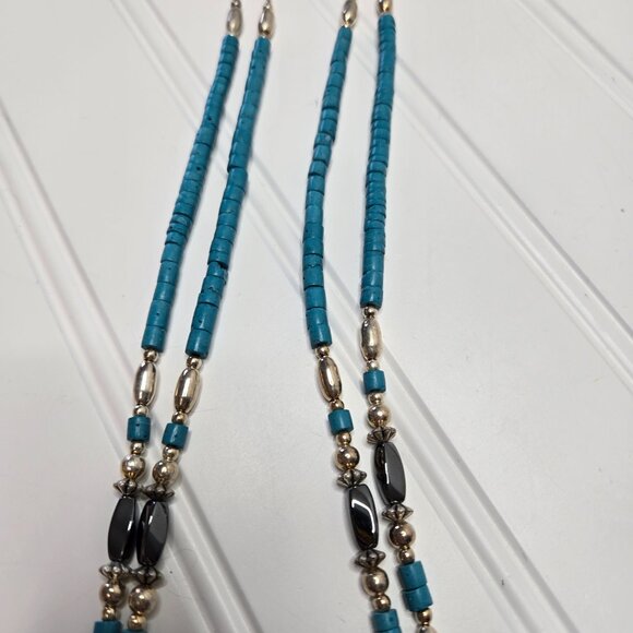 Vintage Liquid Silver Handmade Turquoise Necklace Indigenous Native Zuni 25.5" - Picture 3 of 6
